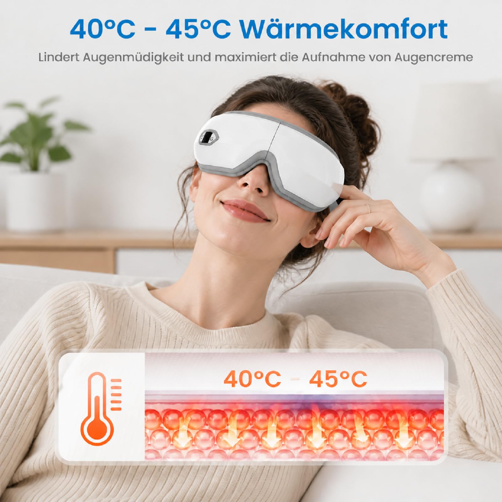 Augenmassagegerät mit Wärme Vibration Augenmaske Eye Massager | mit Bluetooth Musik, für Strapazierte Trockenen Augen Verbessert Schlafqualität Geschenke für Frauen Männer