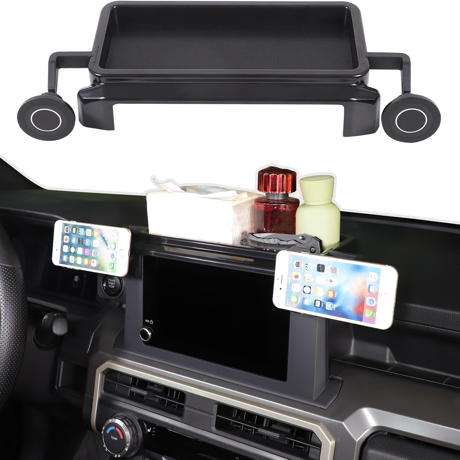 Car Center Console Dash Storage Tray With Magnetic Phone Holder Compatible with Toyota Tacoma 2024+, Dashboard Mobile Phone Mount Storage Box Organizer Tray Insert Accessories, Only Fit 8-inch Screen