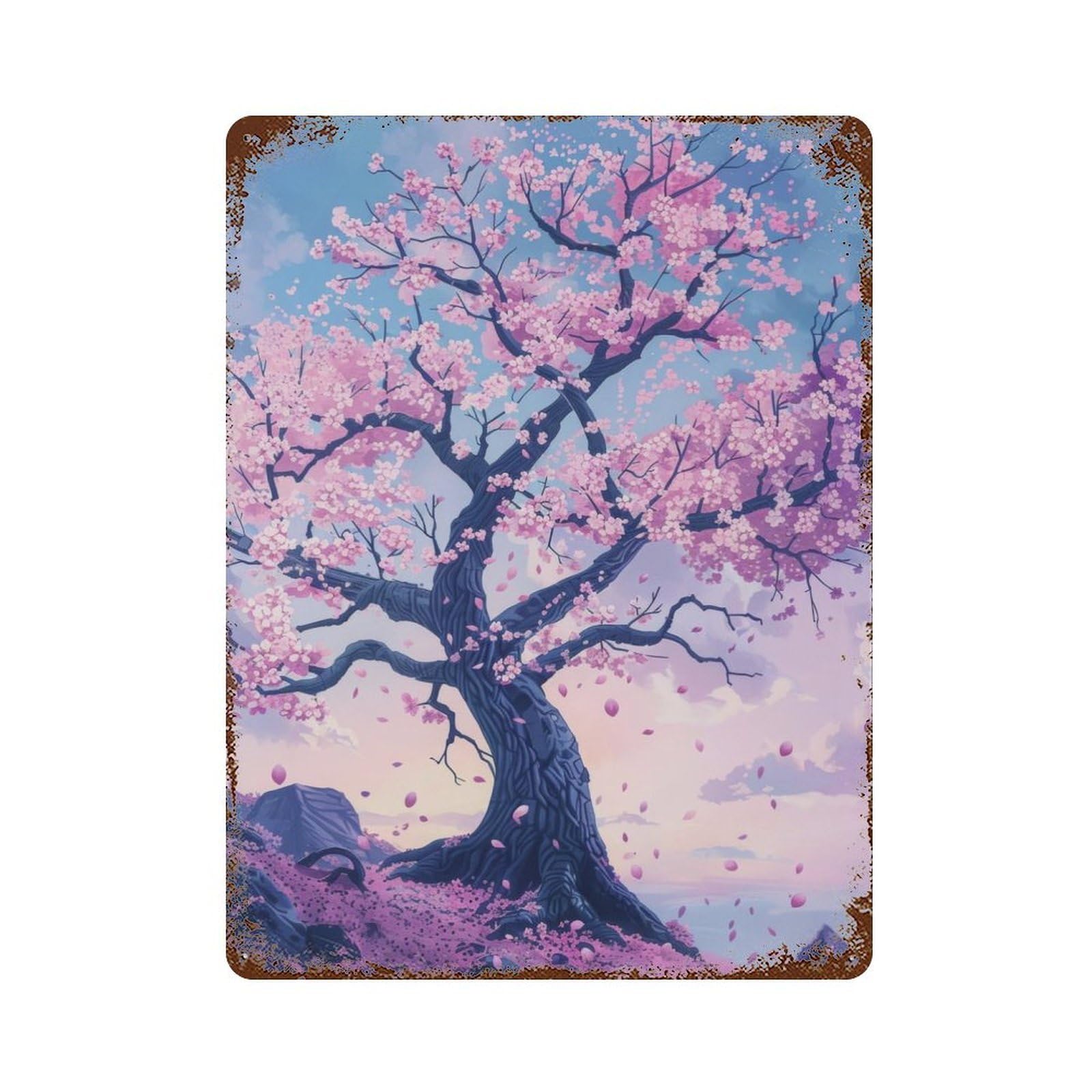 Cherry Blossom Japanese Rustic Tin Plaque 15.7"x11.8", Ideal for Cafe, Home Bar And Lounge Decor