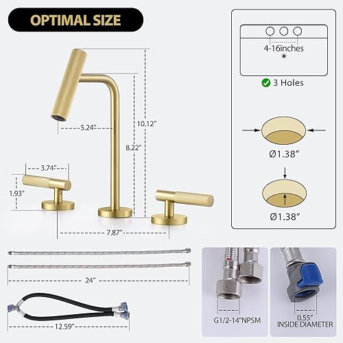 Miniatura 6 de SMALIIBUSS Grifos de baño generalizados, grifo de fregadero de baño de 8 pulgadas, grifos de baño para fregadero de 3 agujeros, grifo de baño de 2