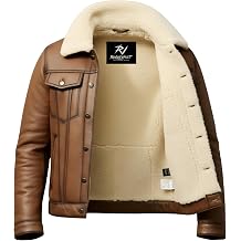 Mens Real Sheepskin Leather B3 Bomber Jacket, Brown Aviator Shearling Coat, Warm Winter Outerwear with Fur Collar
