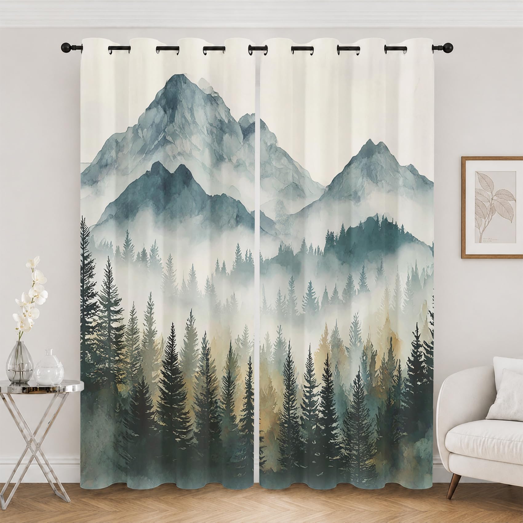 Rideau occultant décoratif au motif de nature brumeuse pour lot de 2 pièces