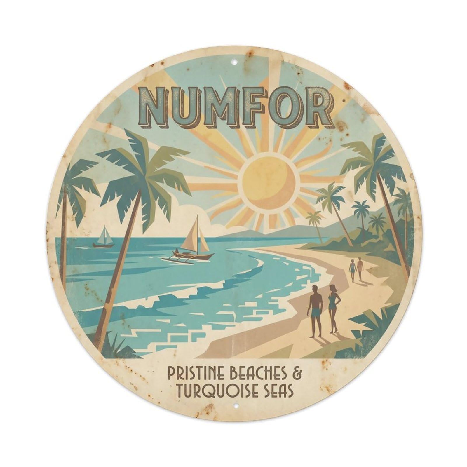 Odgynaw 8X8inch(20X20cm) Numfor Island Beach Coastal Travel Lagoon Coast Metal Tin Sign