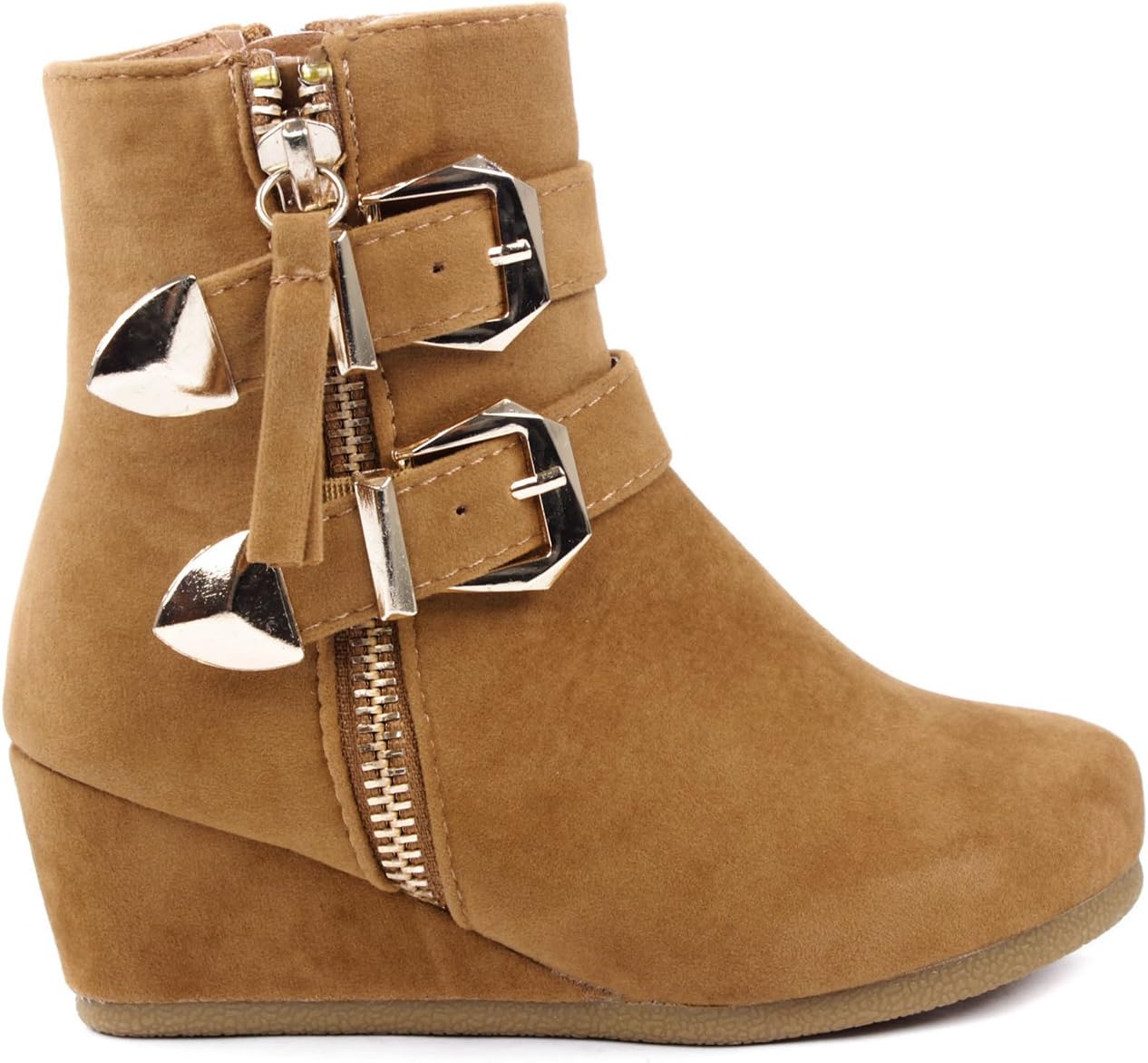Link Peggy Kids Dual Gold Buckle Ankle Strap Decor Zipper Dress Booties