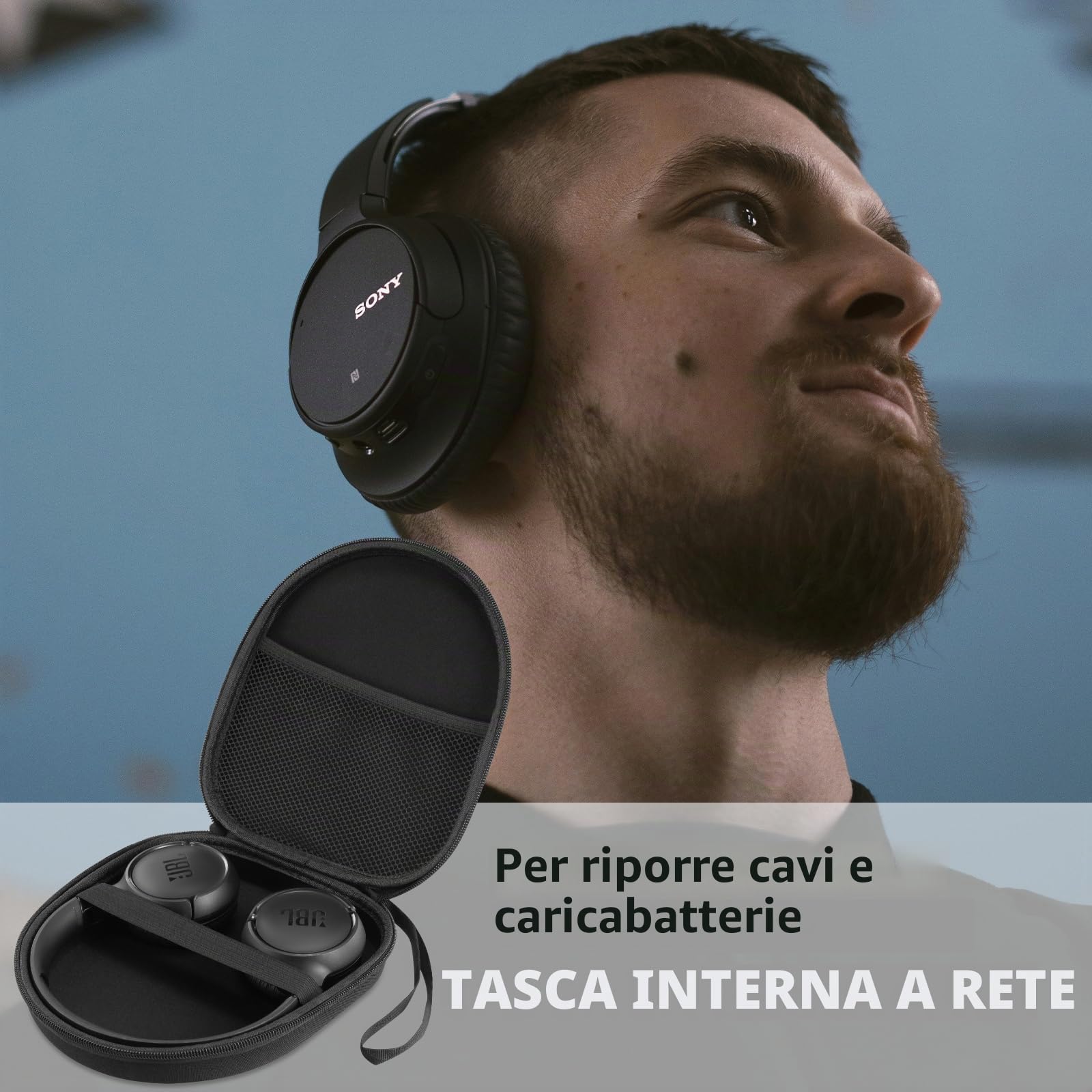Borsa compatibile con JBL Tune 510BT 520BT 500 720 BT 770 NC 760 NC, Sony WH-CH520 WH-CH720N, cuffie wireless con cancellazione del rumore, custodia portatile per cuffie da viaggio (Nero)