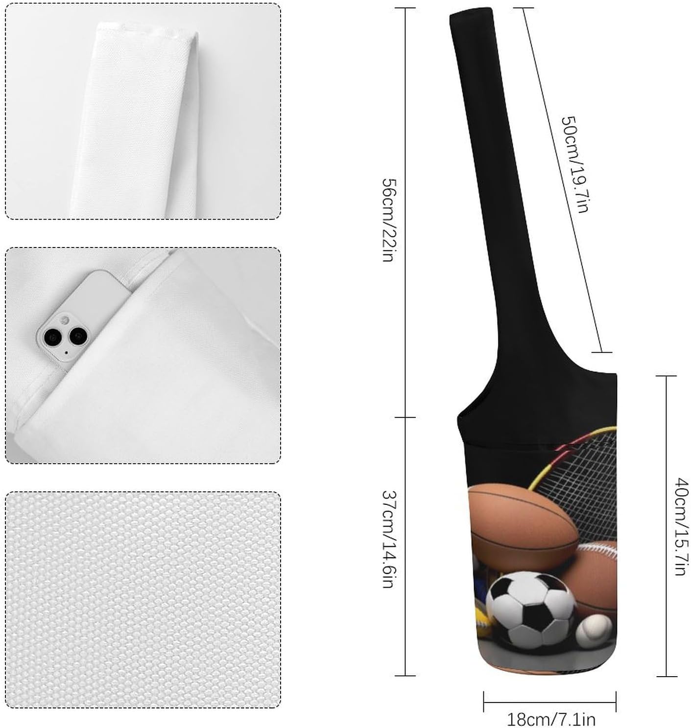 Canvas Yoga Bag,Sports Themed Printed Yoga Mat Handbag,Portable Yoga Mat Bag Large Capacity Gym Bag for Men Women Pilates Beach Travel