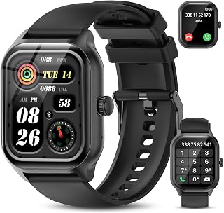 Smartwatch Damen Herren mit Telefonfunktion, 2.01" Zoll HD-Touchscreen Fitnessuhr mit Pulsuhr Schlafmonitor Schrittzähler, IP68 Wasserdicht Sportuhr, Fitness Smart Watch für Android iOS