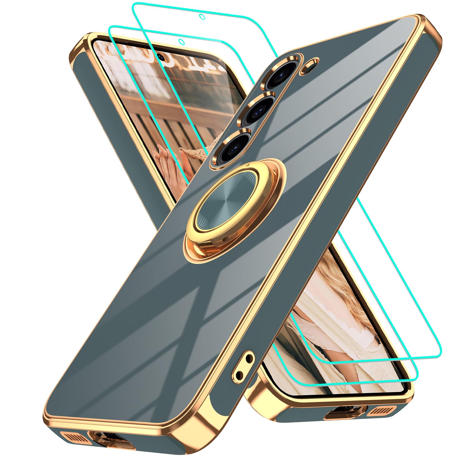 Gritup Slim Fit Case for Samsung Galaxy S Series,Shockproof Soft Cover with 2 Pcs HD Screen Protectors,and Built-in Ring Kickstand Phone Cover
