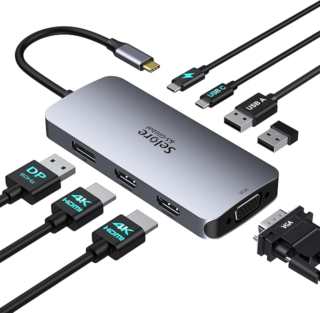 USB C Docking Station Dual Monitor 2 HDMI Multi Monitor Laptop Dock USB C to Quad Monitor USB C Hub Multiport Adapter with 2 HDMI DisplayPort VGA PD 100W USB 2.0 for Dell HP Lenovo Asus Microsoft