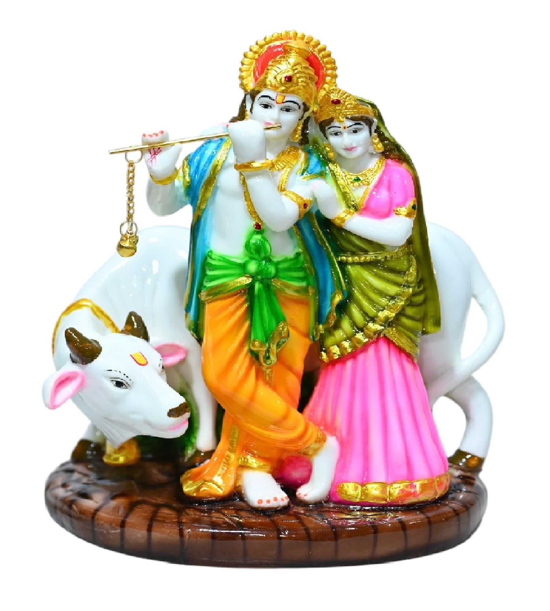Idole Radha Krishna pour décoration de la maison avec figurine Kamadenu 21,6 cm colorée