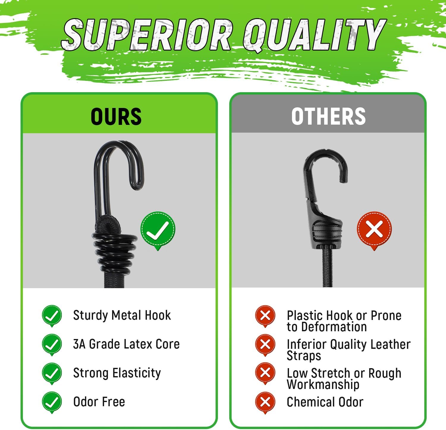 24 Inch Bungee Cord with Hooks, Bungee Cord Heavy Duty Outdoor, No Odour Industrial Grade Bungie Cord for Camping, Kayaking or Fastening Items 12 Pcs (Black)