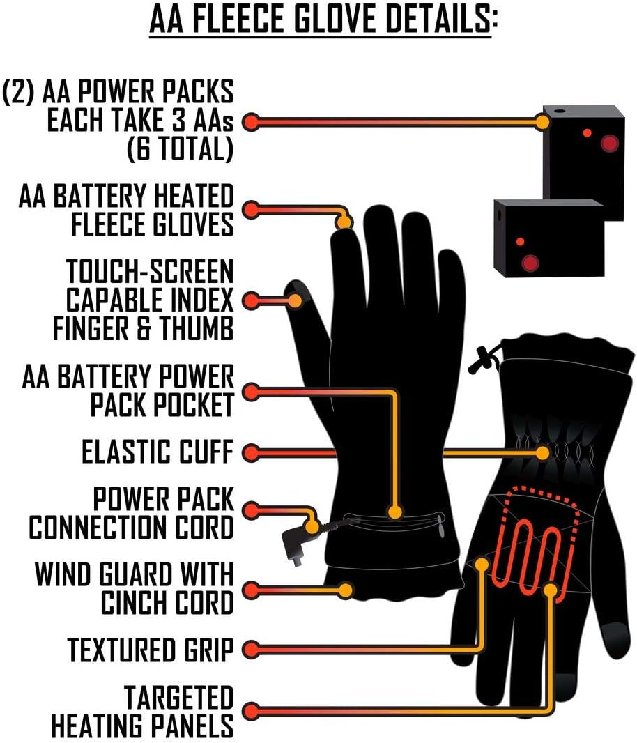 ActionHeat AA Battery Operated Heated Gloves for Men, Women - Weather Resistant Hand Warming Fleece Gloves w/Built-in Heating Panels for Winter, Snow Camping, Hiking, Arthritis