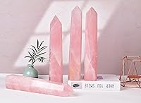Vista 7 de AMOYSTONE Torre de obelisco de cristal curativo grande, varita de punta de cuarzo rosa, decoración de cristal, regalos de Reiki para Bignners