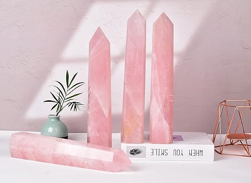 Miniatura 7 de AMOYSTONE Torre de obelisco de cristal curativo grande, varita de punta de cuarzo rosa, decoración de cristal, regalos de Reiki para Bignners