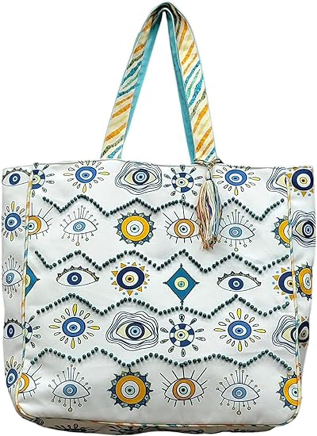 Evil Eye Poly Canvas Tote Bag - Large Shoulder Bag for Women - Beach & Travel bag - Ideal for Grocery & Shopping