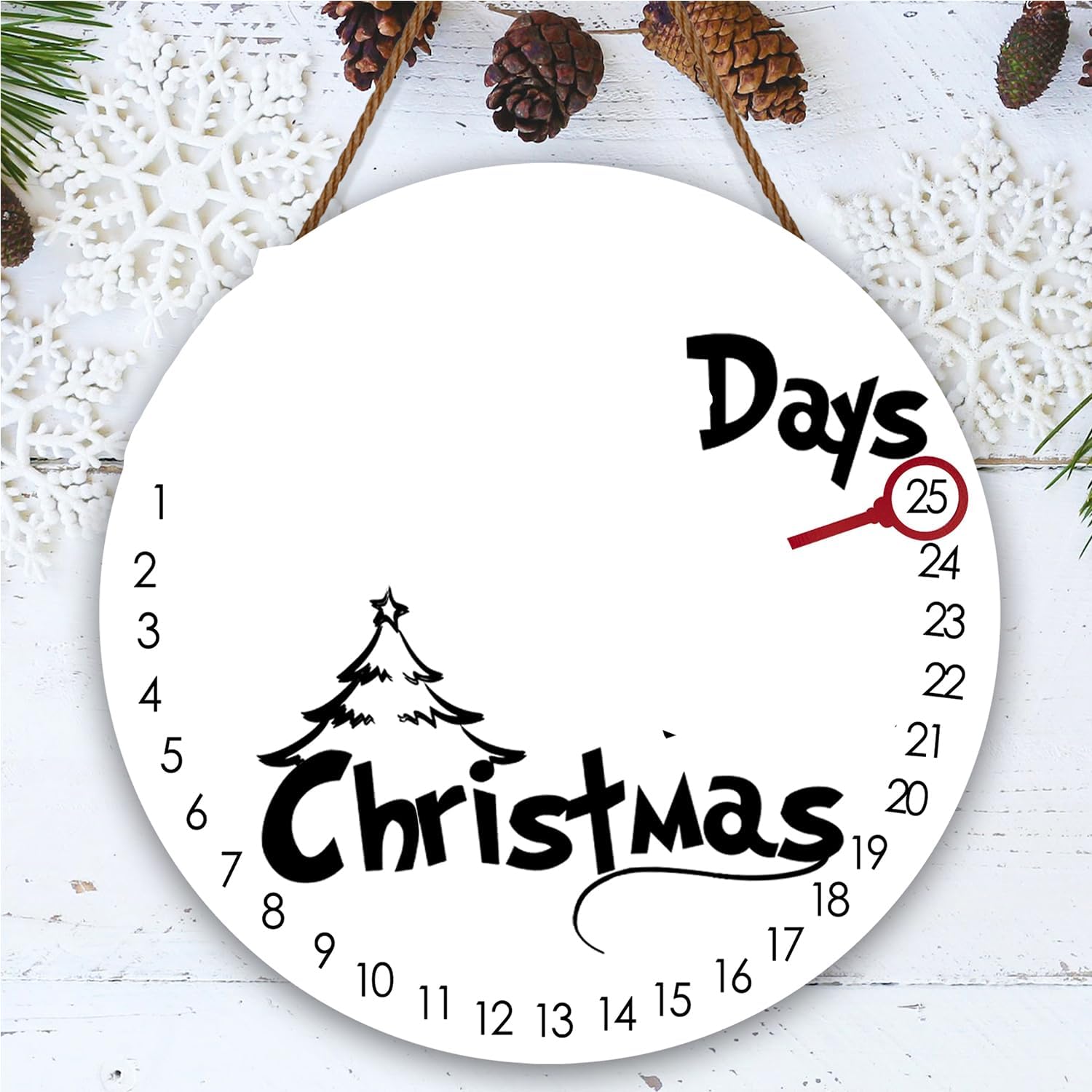 Christmas door Wreath, 12" Wooden 2025 Welcome Door Sign, Days Until Christmas Advent Calendar Rustic Decor, New Year Holiday Home Office Ornaments Indoor Outdoor-12inch