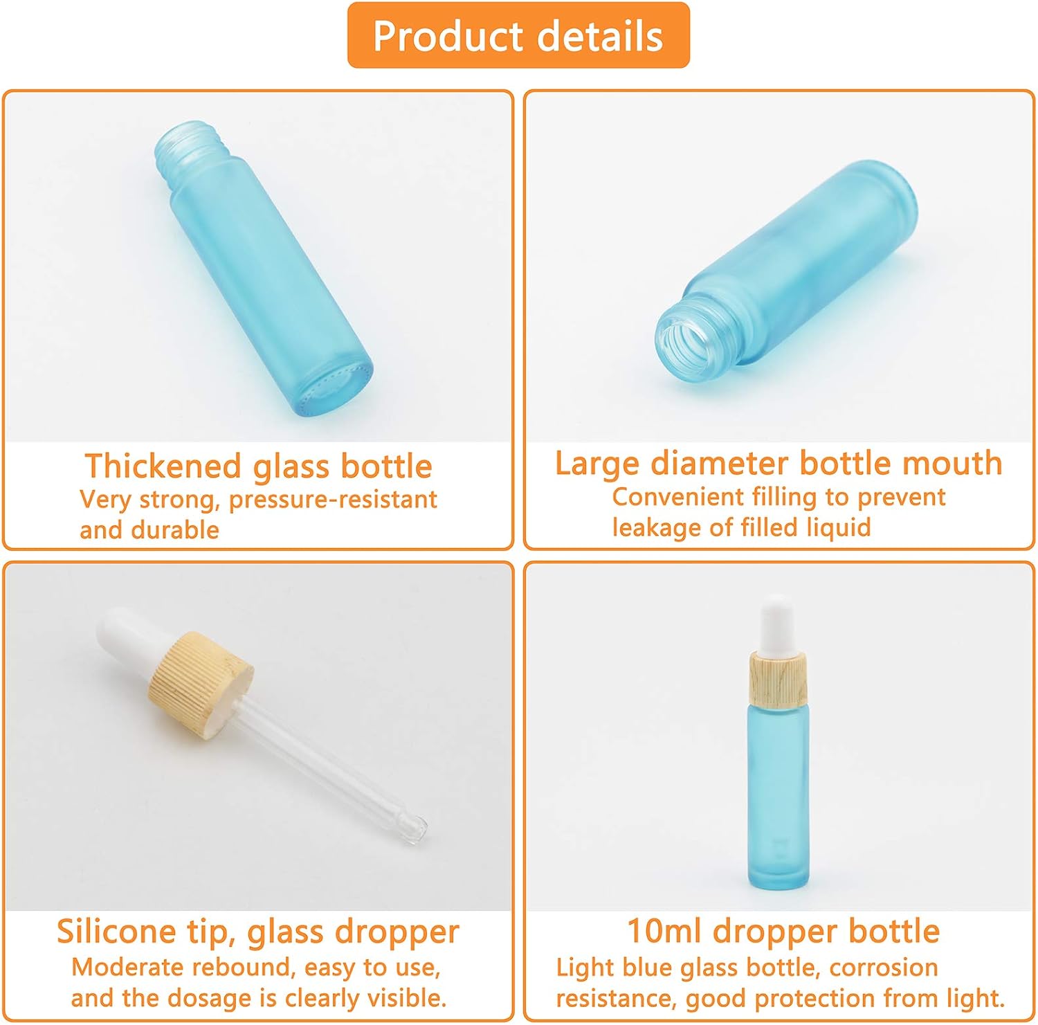 Ellbest 10ml Essential Oil Glass Dropper Bottle, 10pcs, Matte Cyan Blue | Glass Bottles with Eye Dropper, Small Empty Refillable Vials, with Funnel & Plastic Pipettes, for Travel, Perfume, Samples