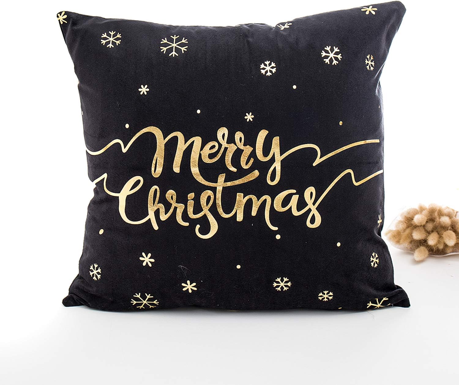 JIAN YA NA Christmas Cushion Covers Set 18"x18" Living Decorative Throw Pillow Case Cushion Cover Set of 4 Sofa Home Decor Design Cushion Covers with Invisible Zippers (Black)