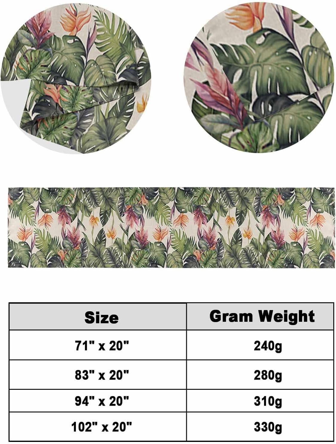 Watercolor Green Botanical Leaves Bed Runners for Bedroom Hotel,Decorative Bedding Scarf Tropical Monstera on Burlap Bed End Blanket Bedding Runner Scarves for Queen Size Bed,94x20in