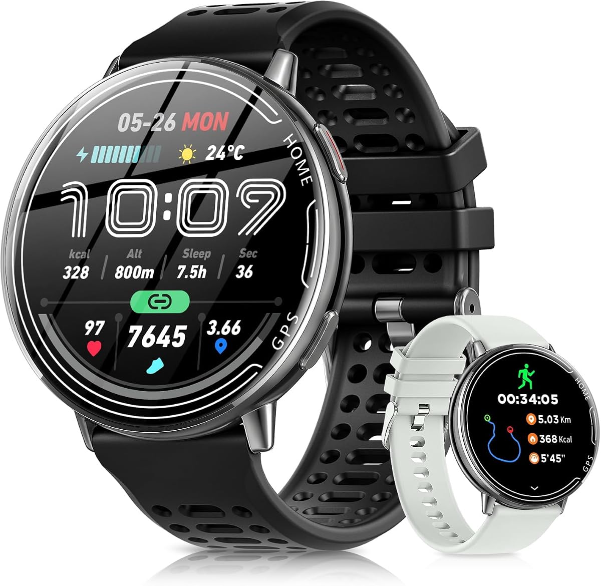 GPS Smart Watches for Men, 1.39" AMOLED Screen Smartwatch, Bluetooth Call/100+ Sport Modes/GPS/Compass/Heart Rrate/Blood Pressure, Fitness-Tracker, Smartwatch for Android iPhone(Gray& Black)