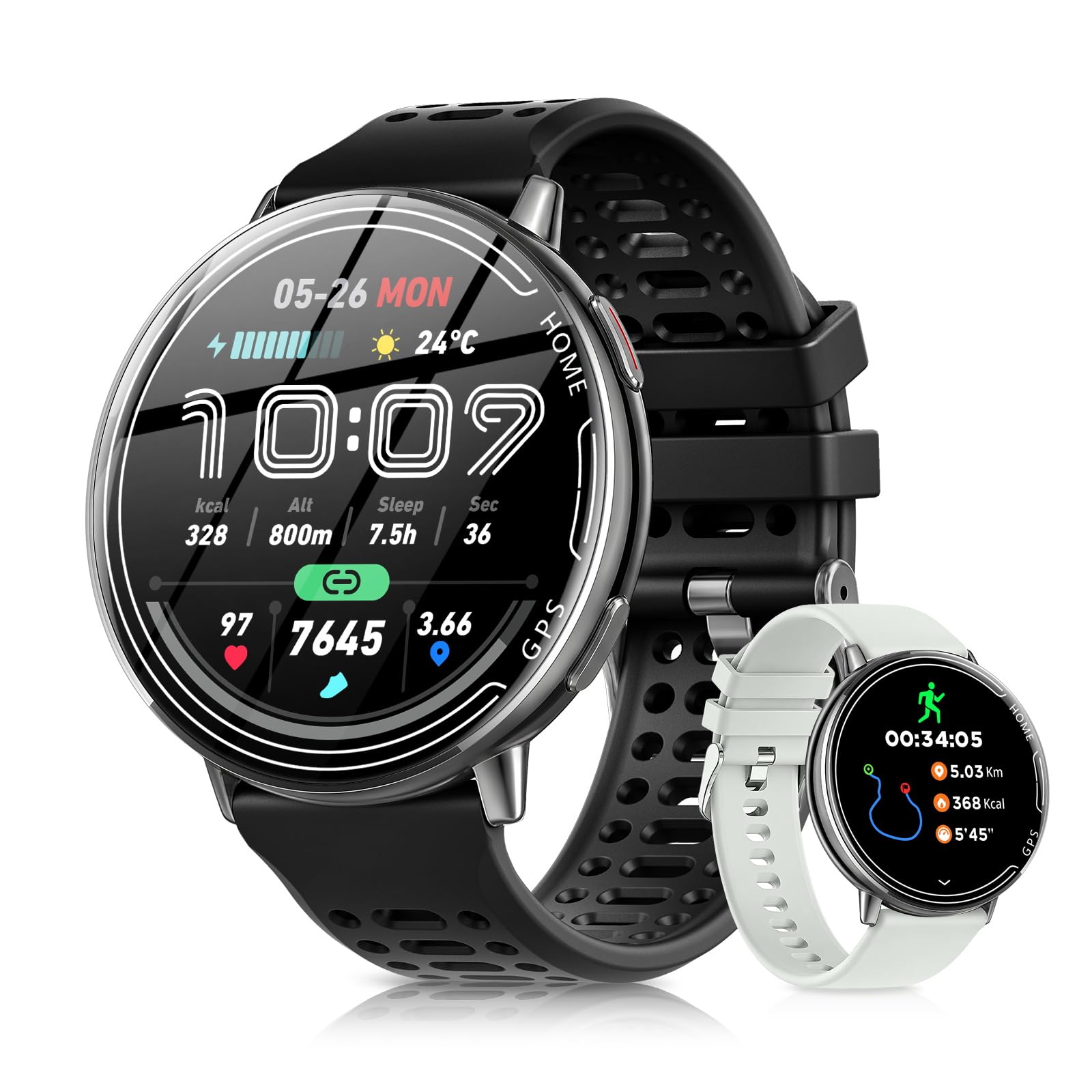 Reloj Inteligente Hombres con GPS, Reloj Smartwatch 1.39" Pantalla Táctil, Llamadas Bluetooth, 100+ Modos Deportivos, Brújula, Medición Presión Arterial, Reloj Digital iOS/Android