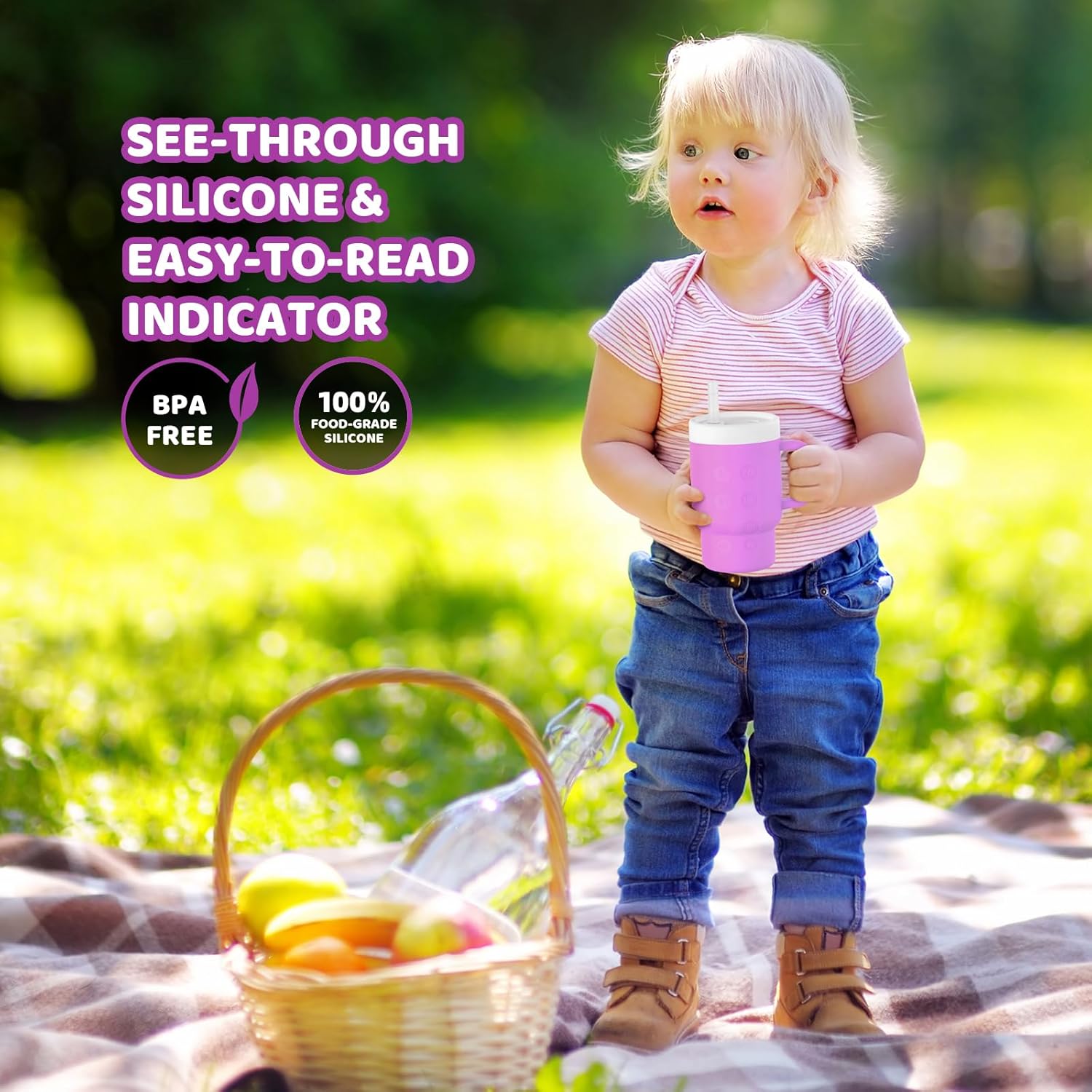 Tumbler Silicone Sippy Cup for Toddler with Straw and Handle, Water Bottle for Baby& Infant,9oz Kids Cups Spill Proof,BPA Free,Toddler Travel Essential, Purple - Image 4