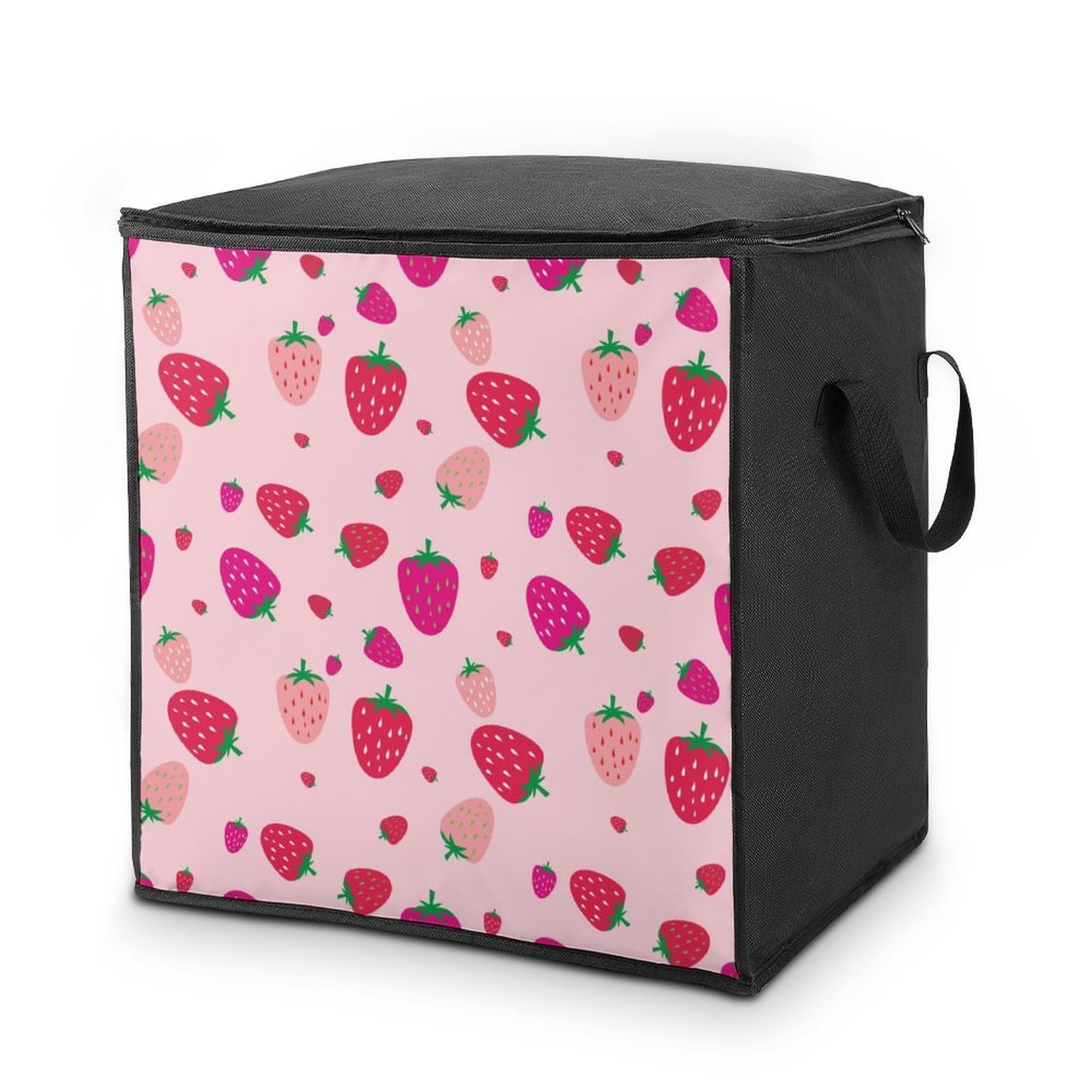 Wlntrophic 70L Storage Bags, Strawberry Pattern Storage Box with Lid Zipper And Handles, Clothes Bags for Quilt, Blankets, Bedding