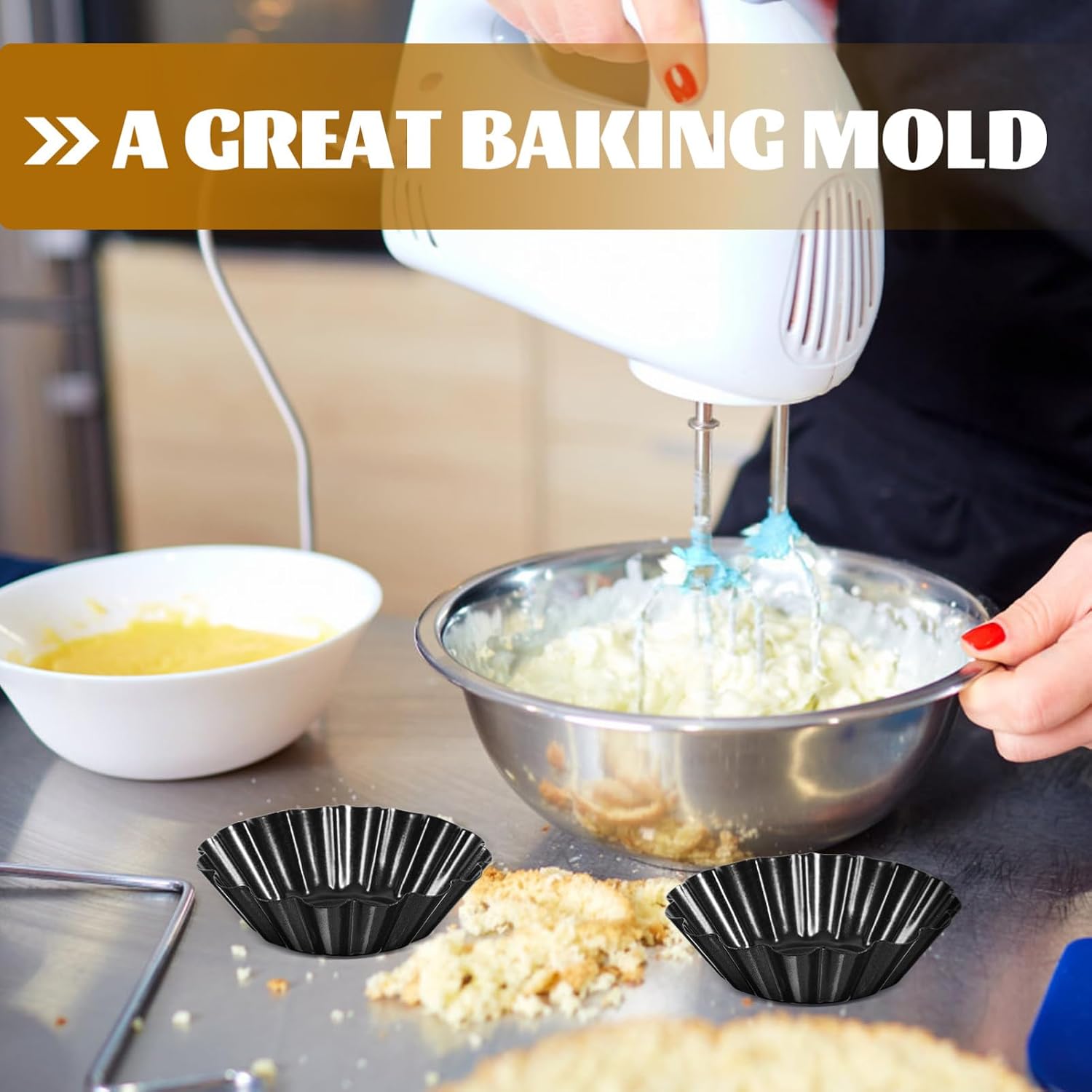 Ipetboom Tartlet Pans, 12pcs Delicate Carbon Steel Useful Tart Pans, Flower Reusable Cupcake Muffin Baking Cup Mold for Kitchen, 7.5x7.5x2.3cm