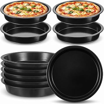 10 Pack Deep Dish Pizza Pan for Oven, 6.5 Inch Round Carbon Steel Baking Sheet Set, Non Stick Mini Pie Tins for Personal Pizza, Quiche, Tart, Detroit Style Pan