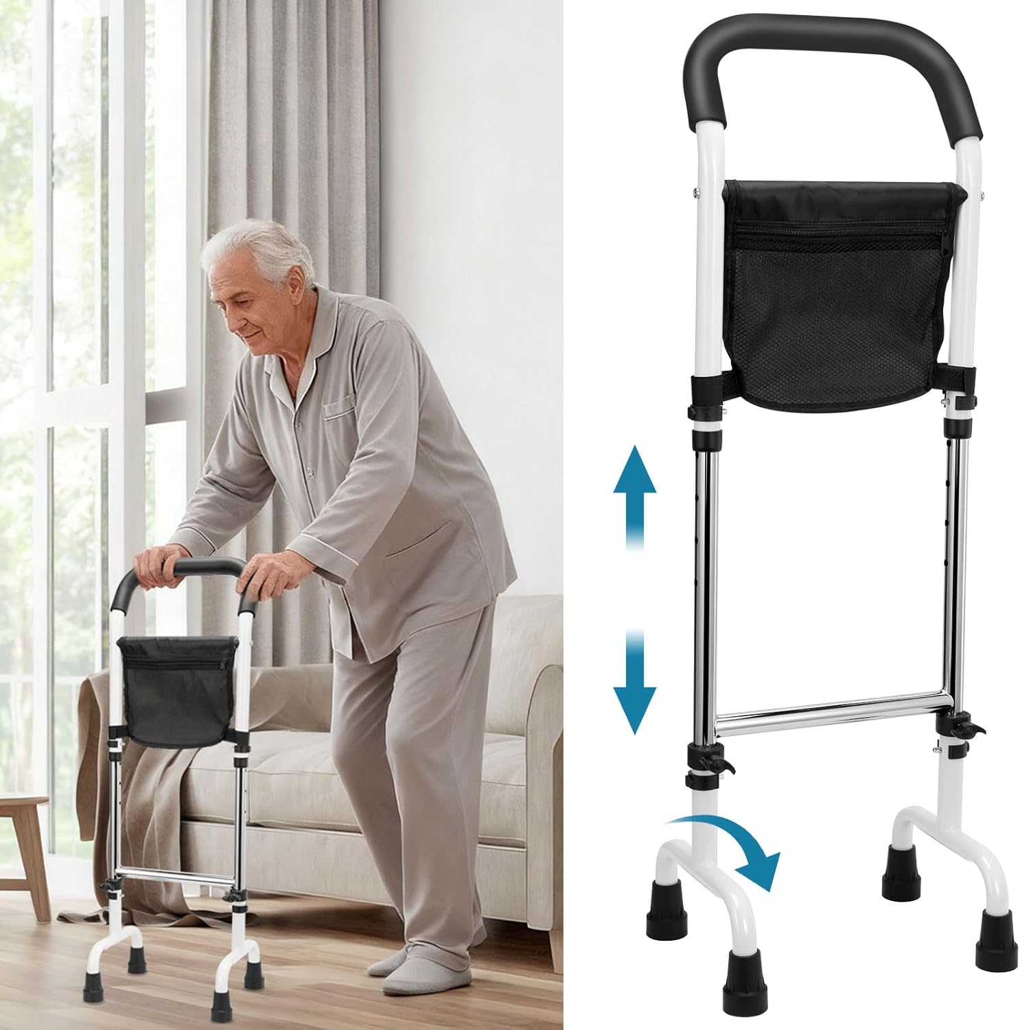 Adjustable Stand Assist - Canes for Women for Stability, Parkinson's & Handicap Independent Living Support, Stability Stand Aid with EVA Foam & Storage, Black