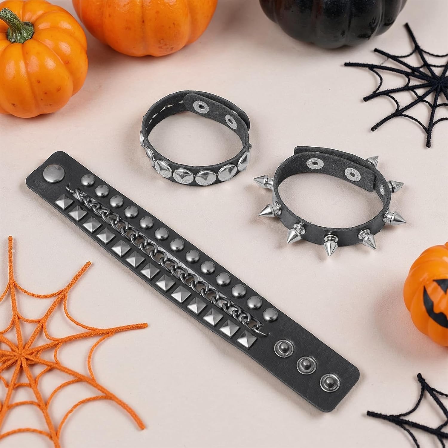3 Pcs Punk Rock Studded Bracelets, Leather Spike Bracelet, 80s Goth Wristband Adjustable Wrap Wrist Cuffs Emo Accessories for Men Women Halloween Party - Image 7