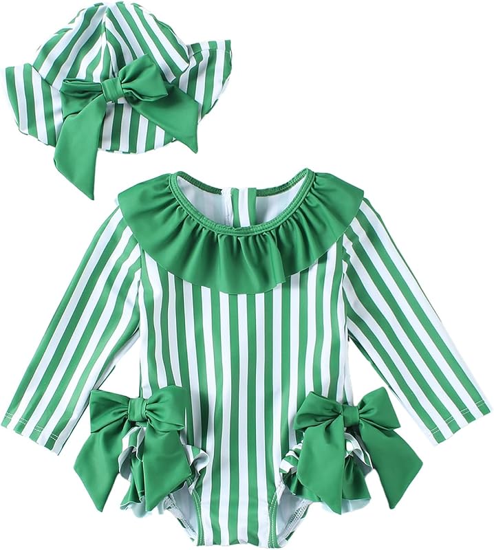 JiAmy Maillot de bain pour bébé fille avec chapeau de soleil, manches longues, protection UV, maillot de bain pour bébé fille