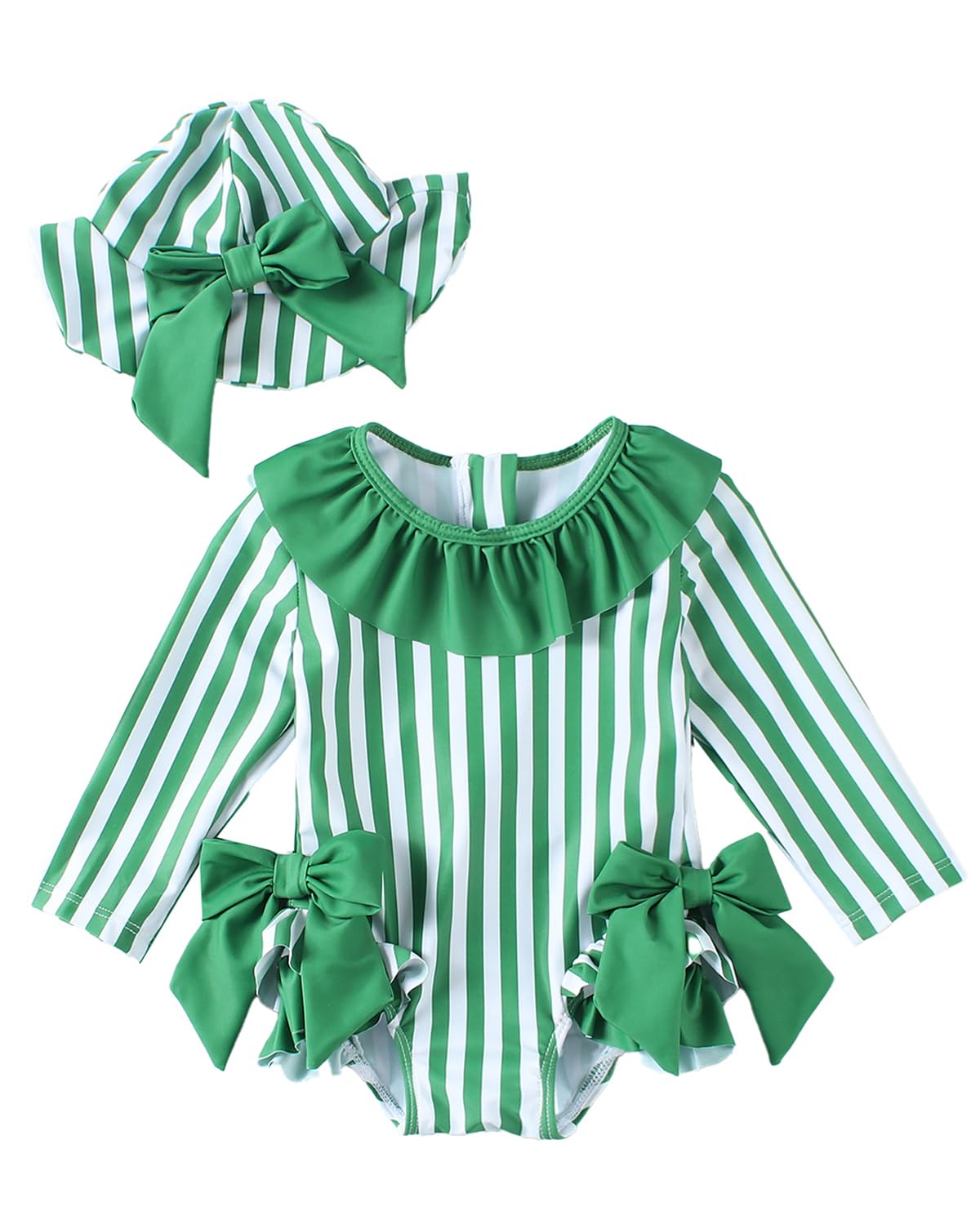 JiAmy Maillot de bain pour bébé fille avec chapeau de soleil, manches longues, protection UV, maillot de bain pour bébé fille