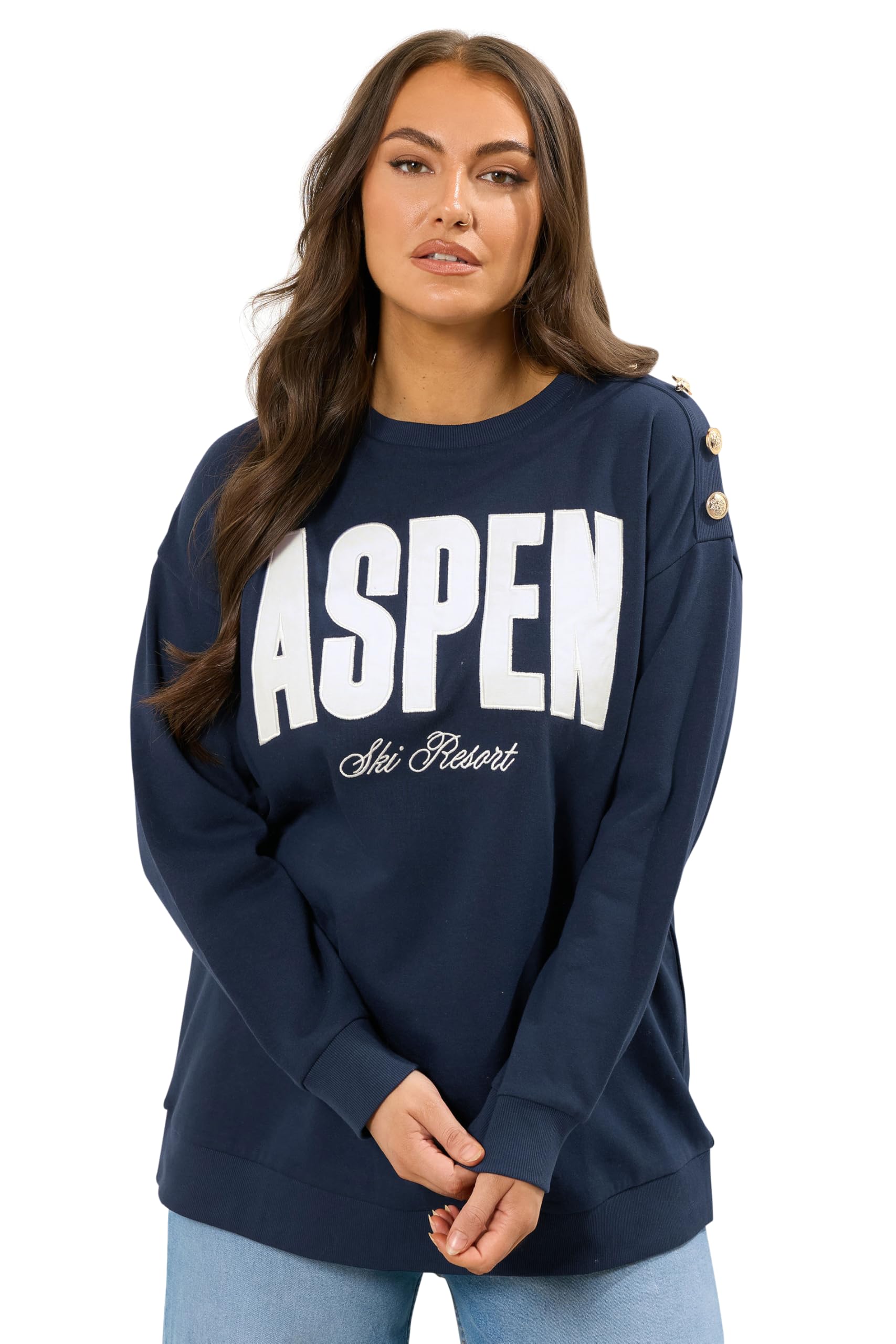 Yours Women's Navy Curve Blue 'Aspen' Slogan Sweatshirt - Plus Size Curve