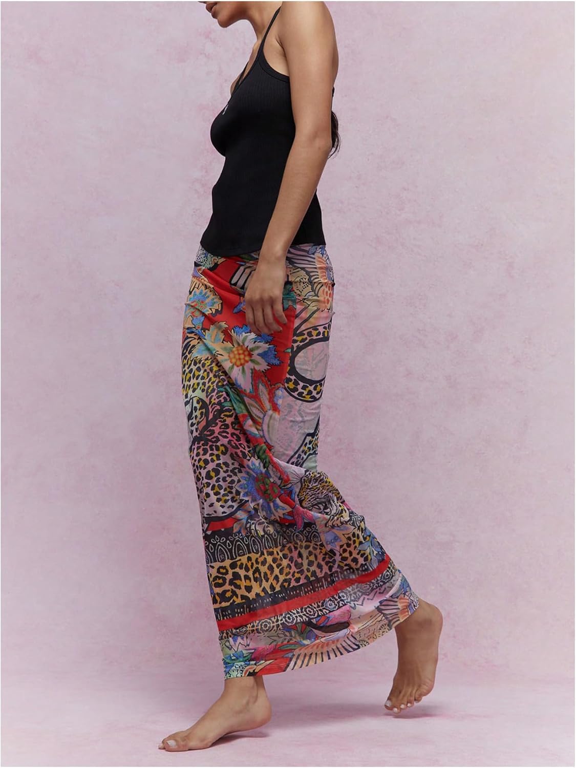 GORGLITTER Women's Y2k Tropical Mesh Maxi Skirt Leopard Cheetah Print Bodycon Long Cover Up Skirts Beach Vacation Outfits - Image 3