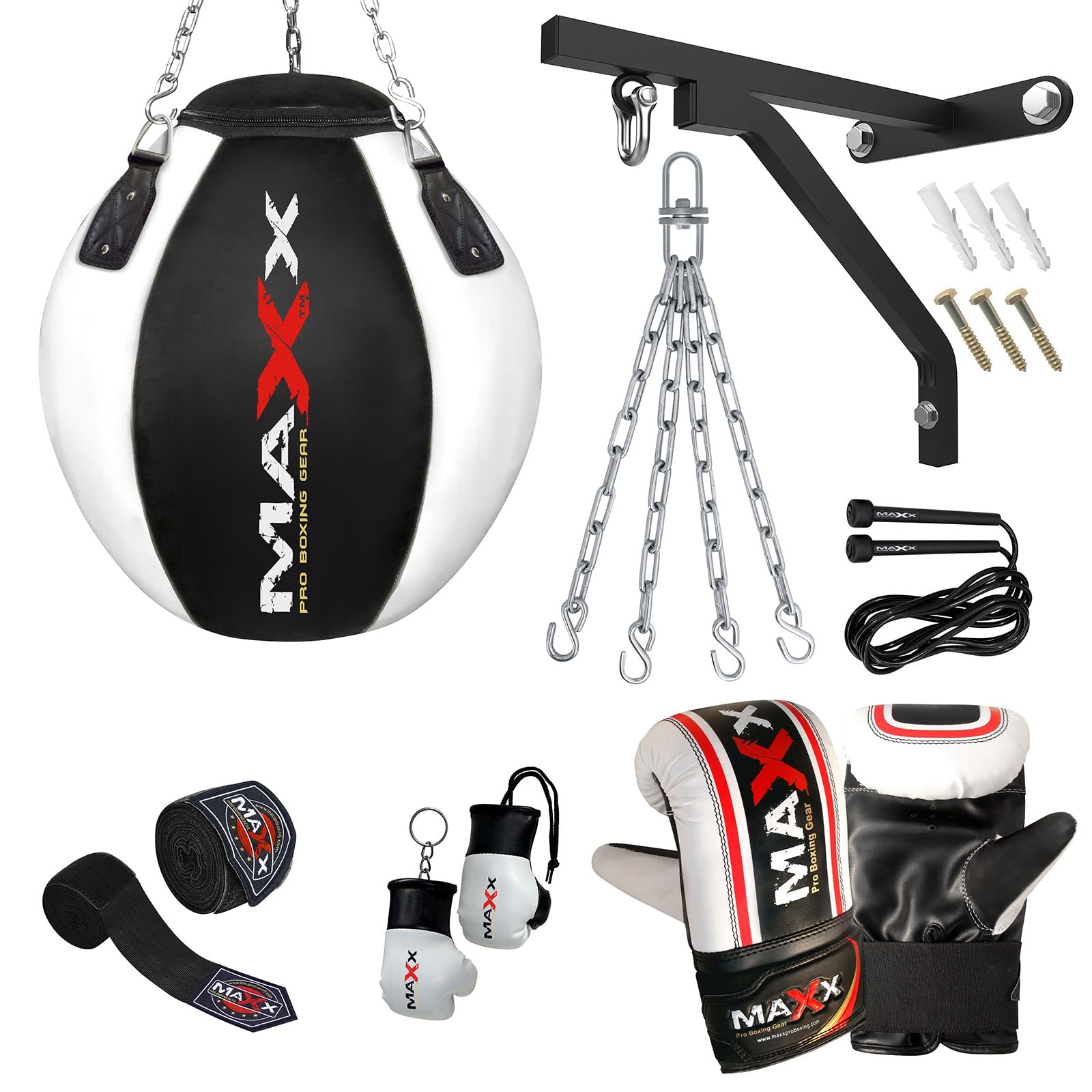 MAXX boxing Heavy Filled Wrecking ball punch bag set, bracket mitts + FREE CHAIN (12PCS WITH BRACKET)