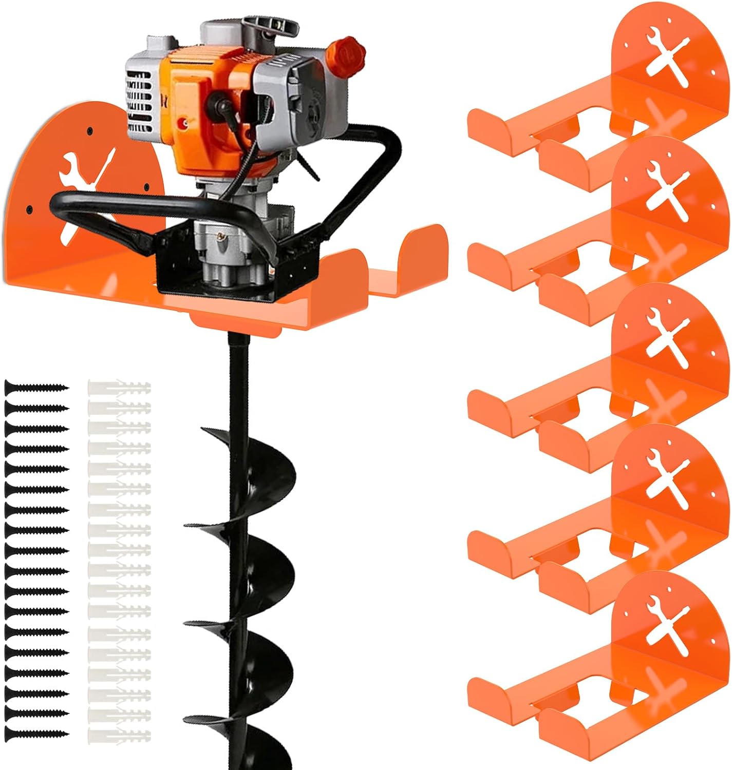 6 Pack Heavy Duty Trimmer Rack Wall Mount, 8" Weed Eater Hanger with Non-Slip Grip, Garage Storage Organizer Hooks for Grass/Hedge Trimmer, Leaf Blower, Chainsaw