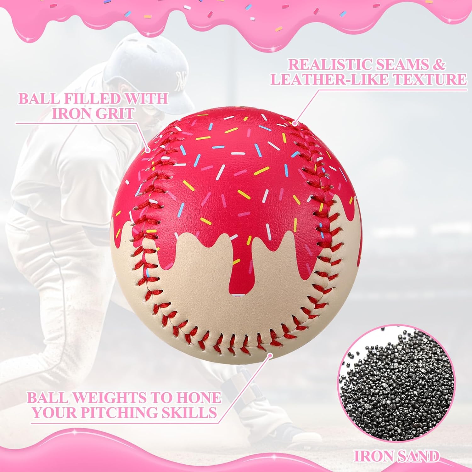 Seenelling 4 Pcs Weighted Training Balls for Baseball Softball 7 oz Weighted Plyometric Baseballs Ice Cream Drip for Pitching Throwing Hitting Training for All Skill Level Improved Power, 4 Styles