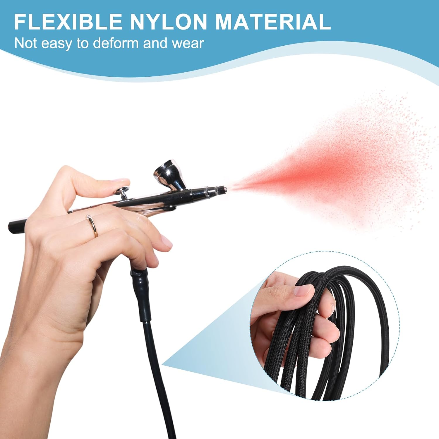 PATIKIL 1/8 Air Brush Hose, 2Pcs 6ft Nylon Braided Air Brush Hose with 1/8" Ends and 1/4" Adaptor for Paint Machine Nails, Black image 3