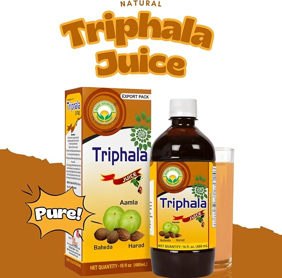 BASIC AYURVEDA Triphala Juice | 16.23 Fl Oz (480ml) | Herbal Blend of Amla, Haritaki & Bibhitaki | Natural Source of Vitamin C | Supports Digestion, Detox & Gut Health | No Added Sugar