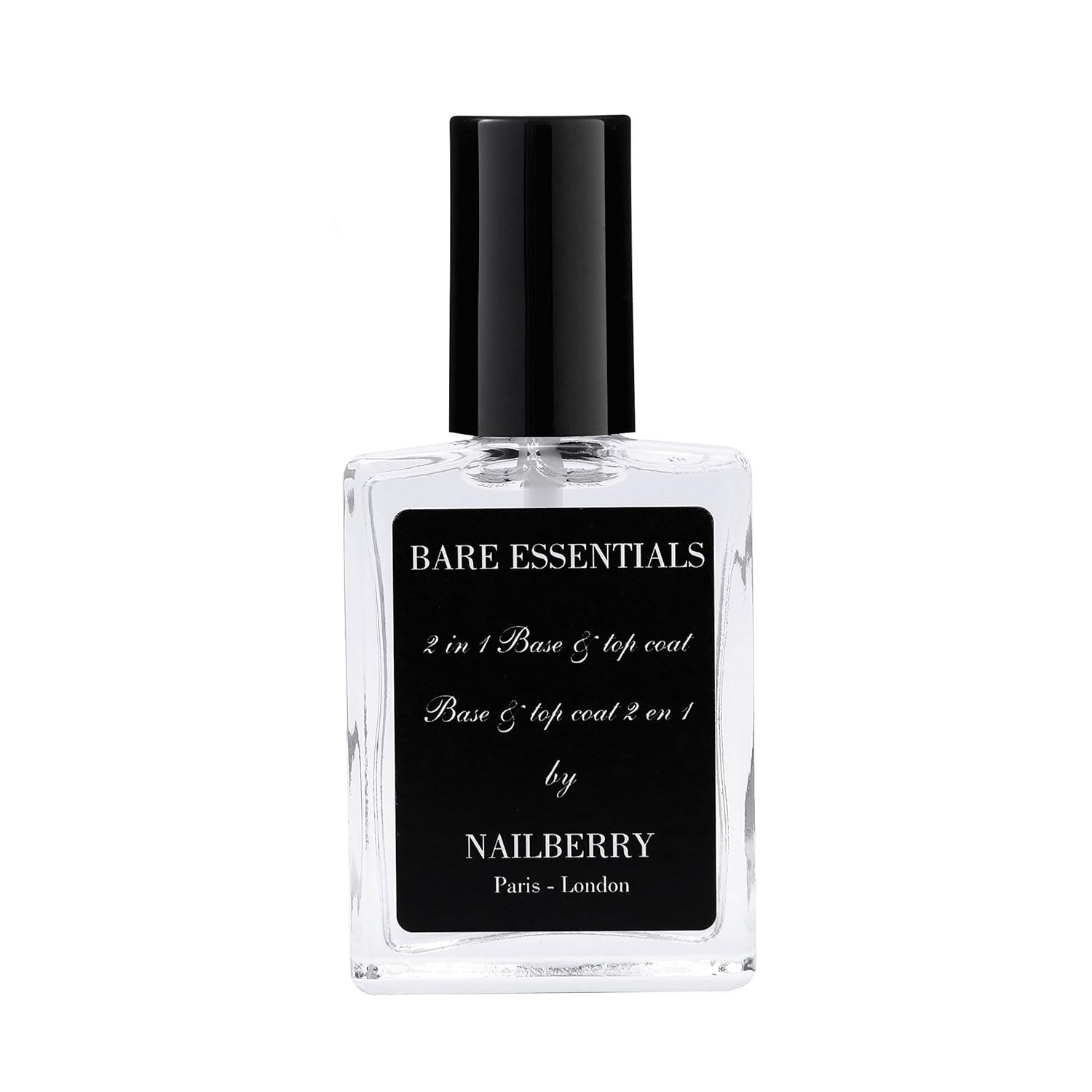 Nailberry Bare Essentials 2-In-1 Base & Top Coat | High Shine, Smooth and Long-Lasting Wear | Protects Against Fading and Discoloration | Vegan | Certified Halal and Cruelty Free | 12-Free | 15 ml