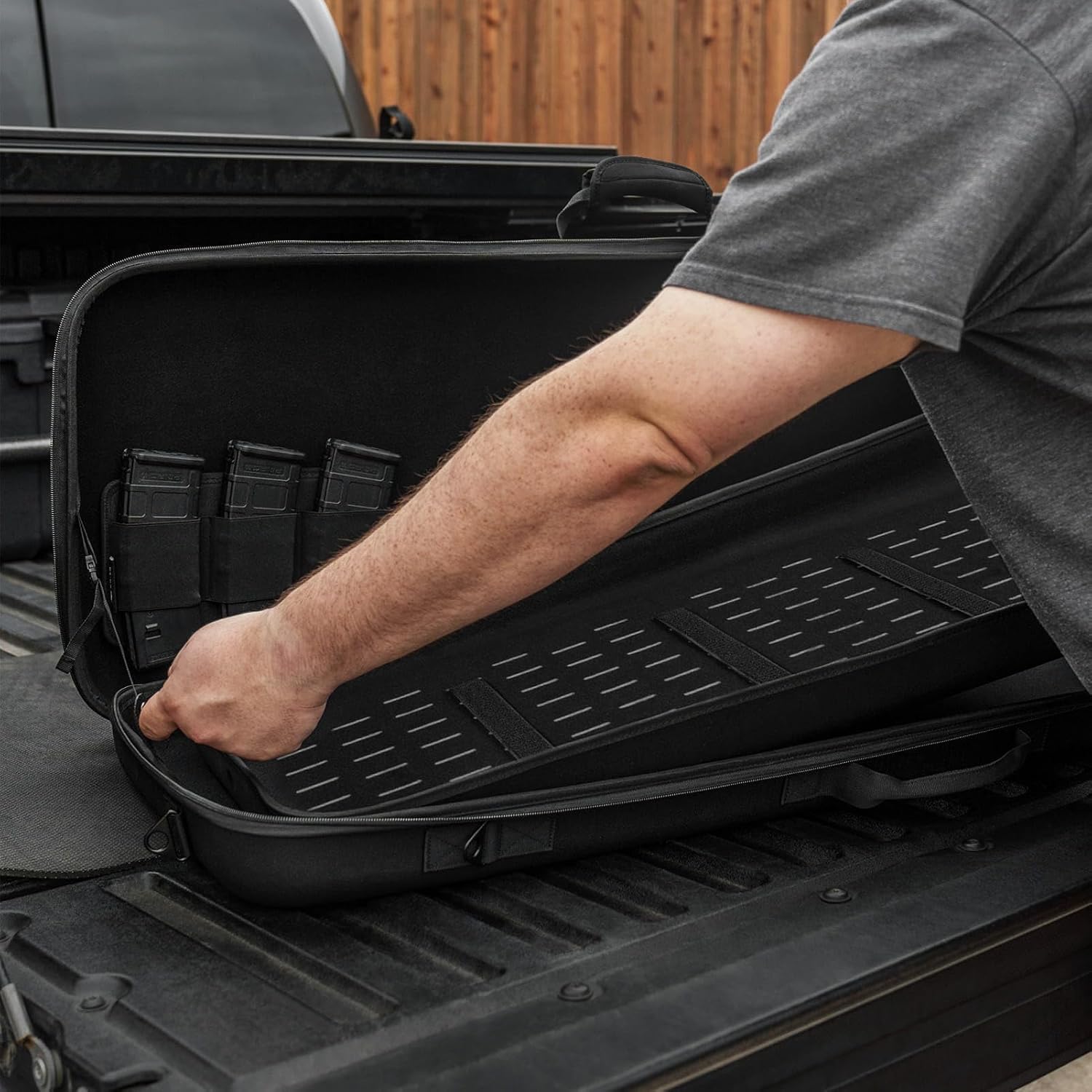 GRITR 42" Double Tactical Gun Case for Rifles & Shooting Accessories, Scoped Rifle EVA Case w/Durable Foam Insert, Lockable Zippers, 3-Mag Caddy, Zippered Pouch & Adjustable Shoulder Strap