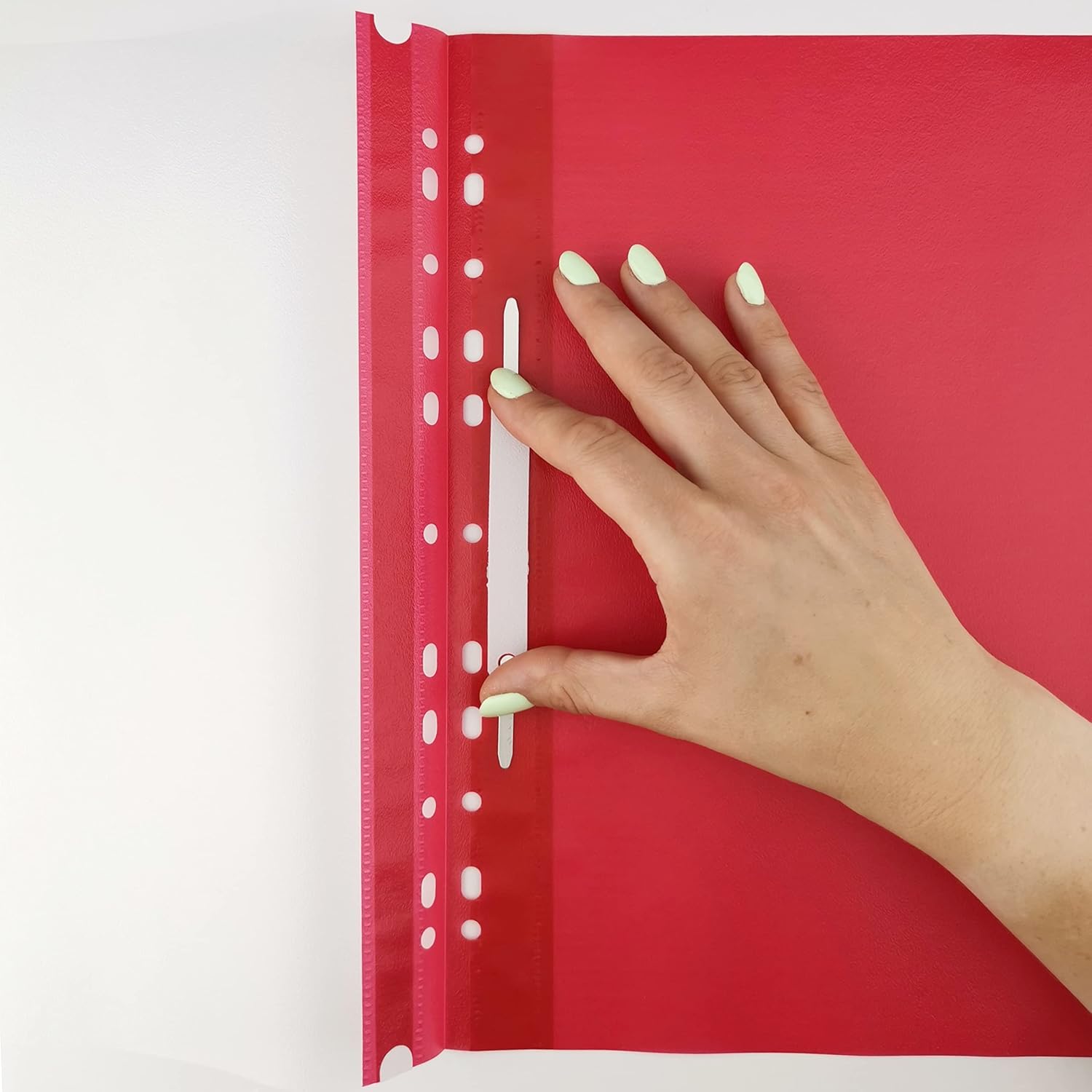 D.RECT Pack of 25 A4 File folders with Perforation Made of Plastic with Transparent Front Cover, Plastic Loose-Leaf Binder Made of PP Film, Perforated, Euro Perforation, red