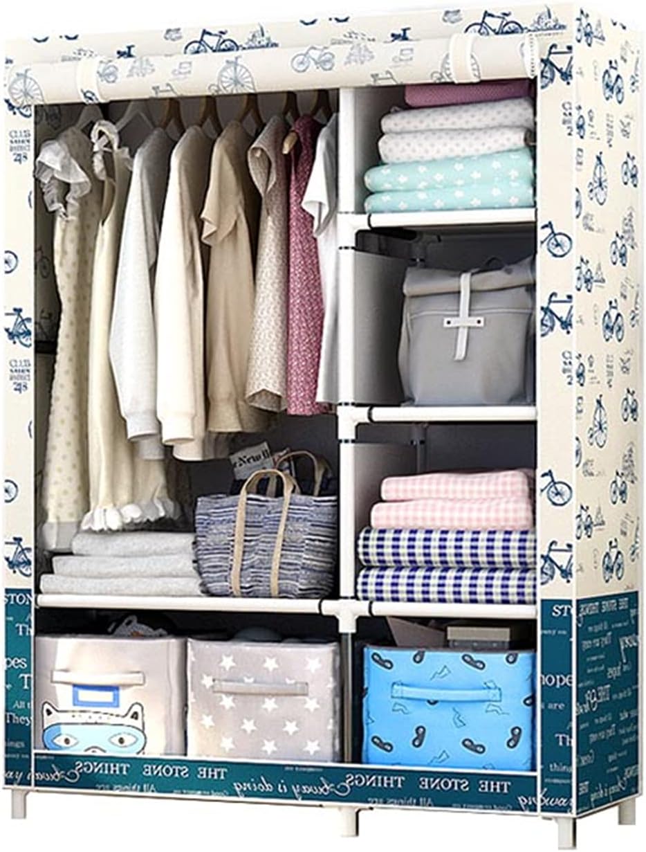 Fabric Wardrobe, Simple Design Partition Wardrobe Storage Portable Bedroom Wardrobe Metal Assemble The Wardrobe 170 * 105 * 45CM(Size:170 * 105 * 45CM,Color:B) (C 170 * 105 * 45CM)