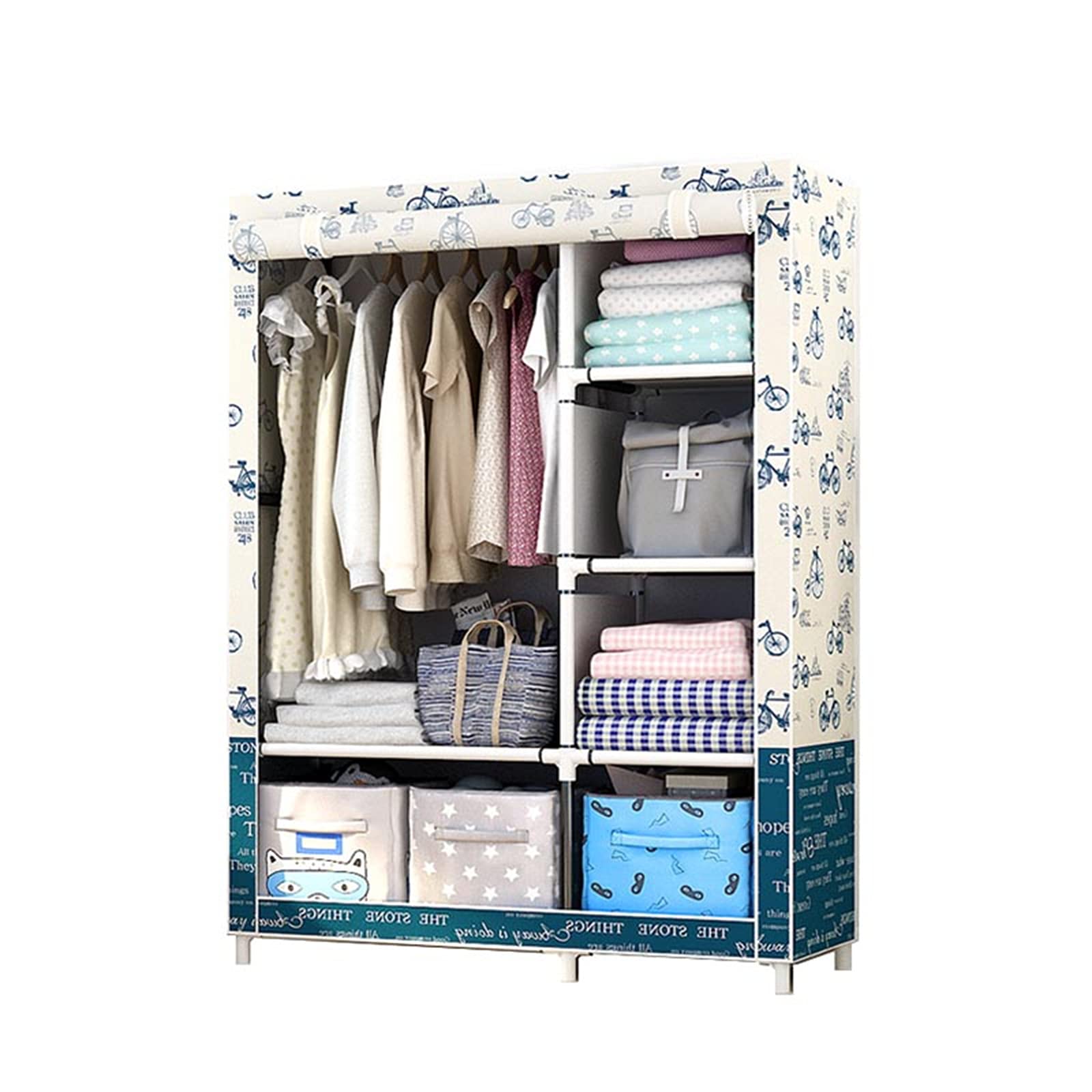 Kleiderschrank aus Stoff, temporärer Schrank-Aufbewahrungsorganisator, einfach zu montierender Kleiderschrank mit Metallrahmen, 170 x 105 x 45 cm (Größe: 170 x 105 x 45 cm, Farbe:
