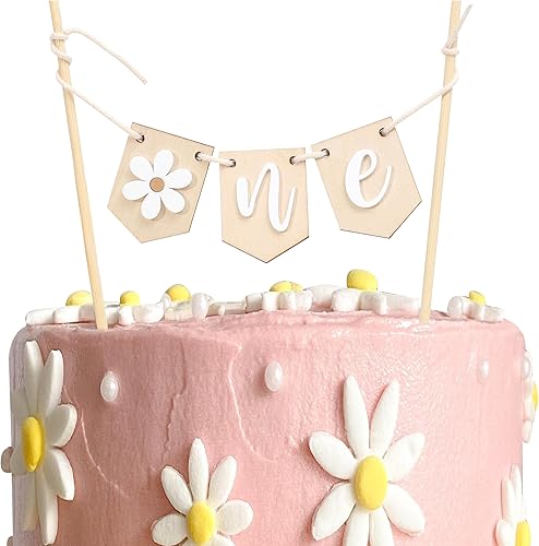 Miniatura 9 de Decoración de madera para pastel de margaritas para 2 cumpleaños, decoración de pastel de segundo cumpleaños, margarita bohemia retro Groovy,