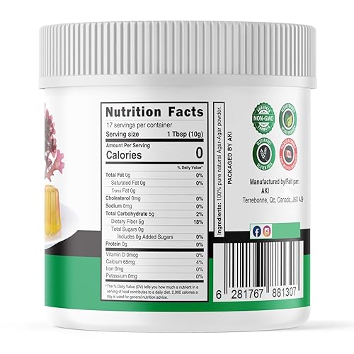 Miniatura 3 de AKI Agar Agar Powder Derived from Red Algae - Added Calcium, Vegan-Friendly - Used in Variety of Recipes such as Jellies, Puddings and Soups