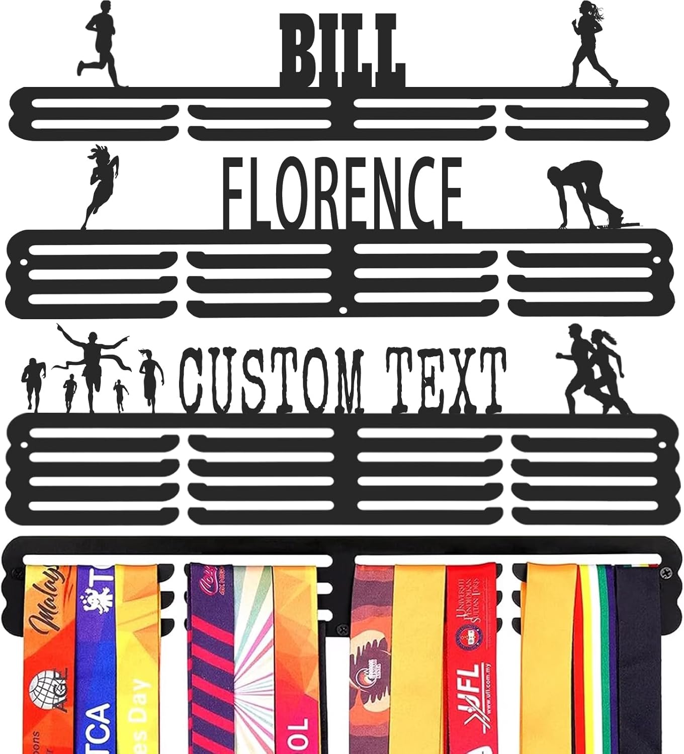 Goutoports Personalized Medal Hanger Display Holder Tiered Award Rack - Custom Text Color and Images for Athletes Easy to Install