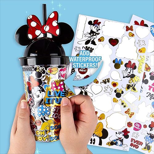 Miniatura 6 de Fashion Angels Disney Minnie Mouse - Juego de diseño de vaso de bricolaje – 100 calcomanías de vinilo impermeables, tapa de orejas de Minnie Mouse,