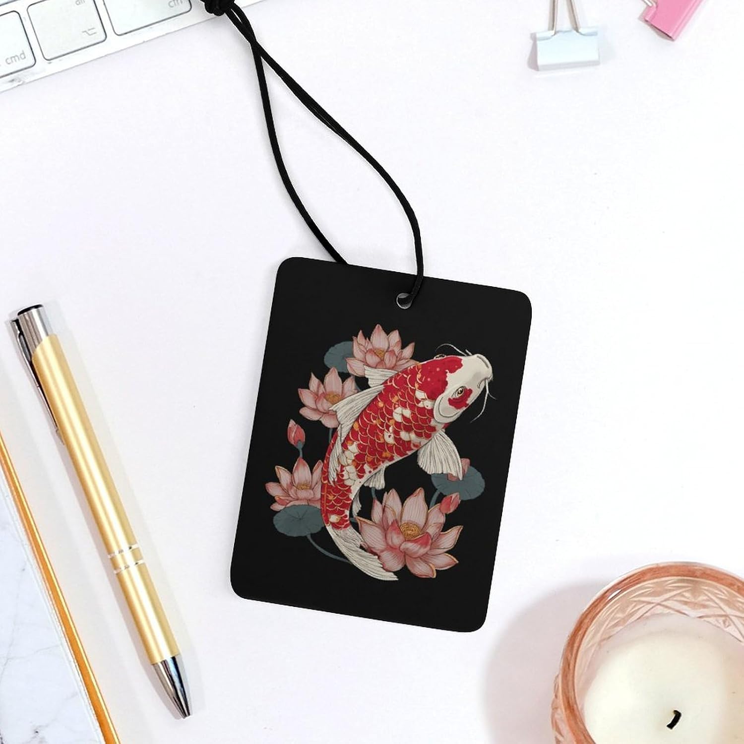 Japanese Fish Lotuses Car Air Freshener Cute Hanging Aromatherapy Tablets for Car Home Square